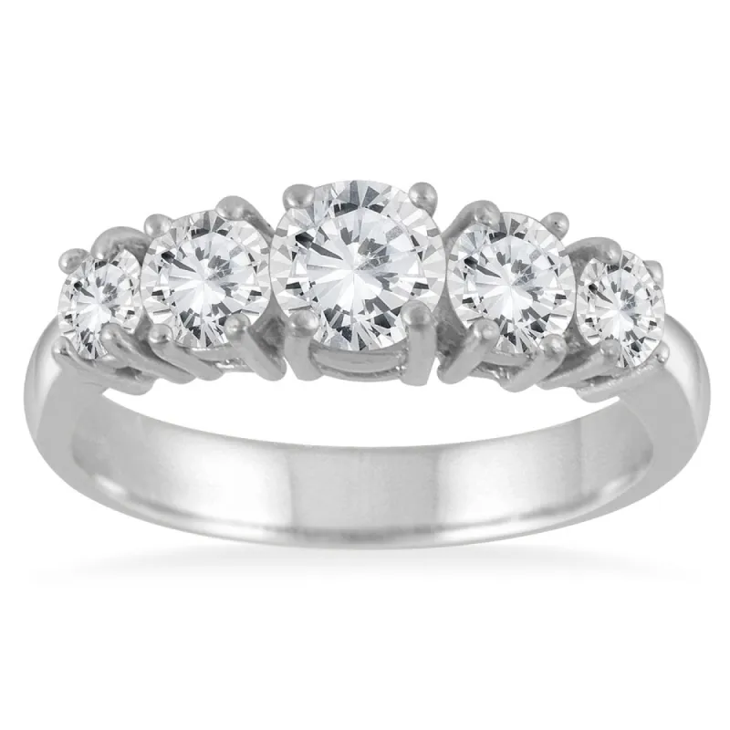 1 1/4 Carat TW 5 Stone White Diamond Ring in 14K White Gold (K-L Color, I2-I3 Clarity) sold by Zulily