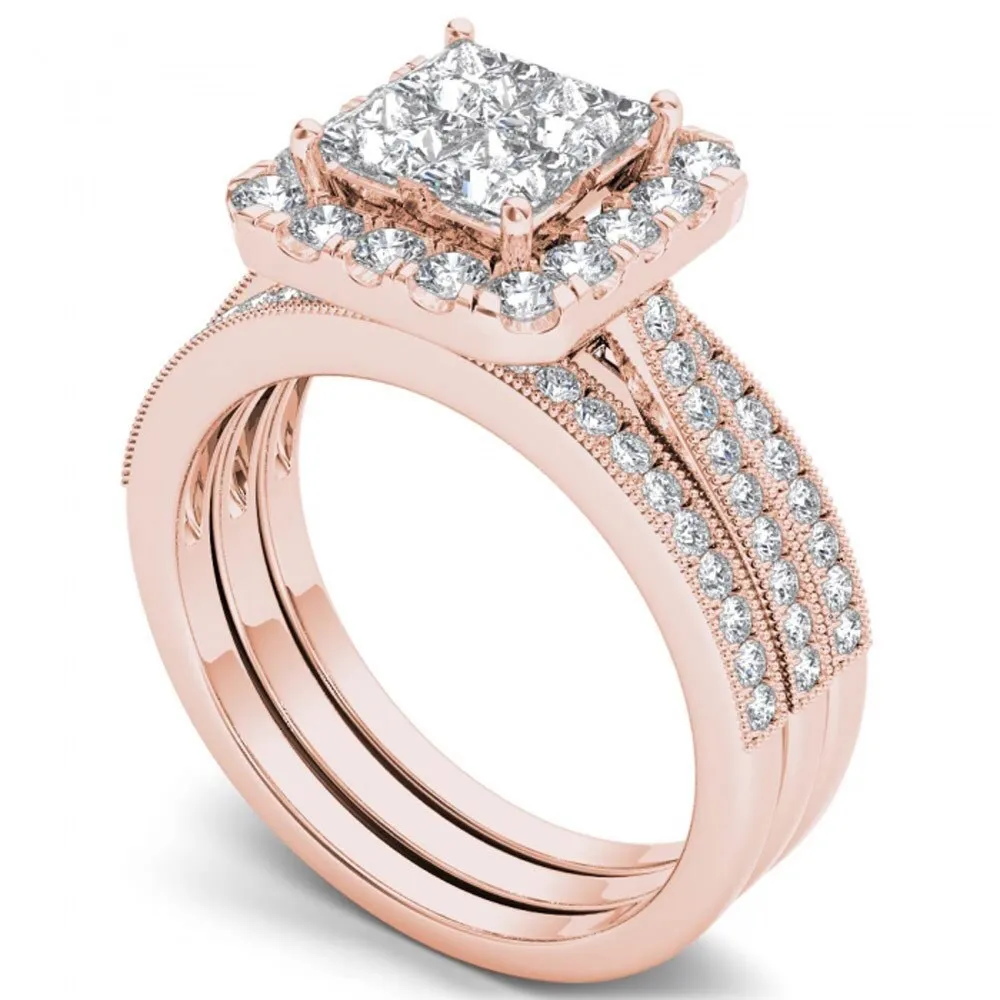 De Couer 14k Rose Gold 1 1/2ct TDW Diamond Halo Bridal Set - Pink sold by Zulily product image thumbnail 2