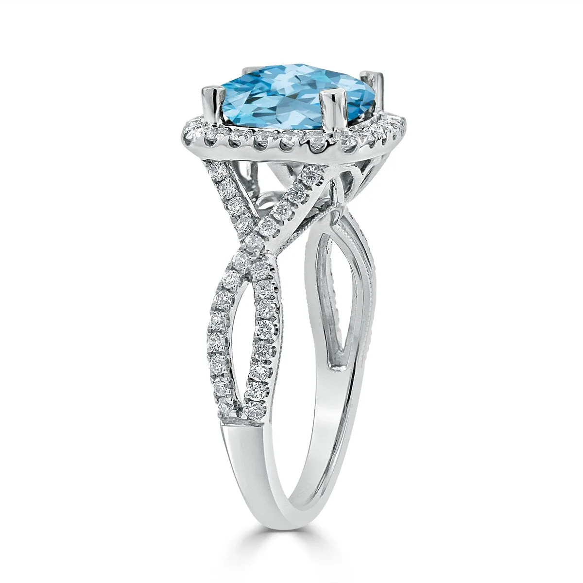 Auriya 3 1/8ct Cushion-cut Sky Blue Topaz and Halo Diamond Engagement Ring 1/2cttw 14k Gold sold by Zulily product image thumbnail 3