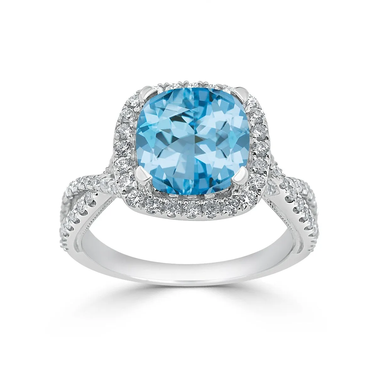 Auriya 3 1/8ct Cushion-cut Sky Blue Topaz and Halo Diamond Engagement Ring 1/2cttw 14k Gold sold by Zulily product image thumbnail 2