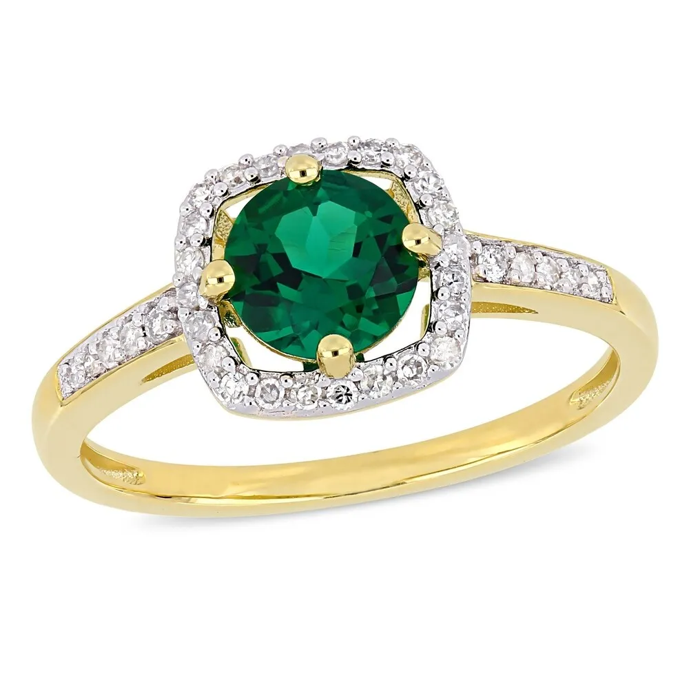 Miadora 10k Yellow Gold Created Emerald and 1/7ct TDW Diamond Floating Square Halo Ring sold by Zulily