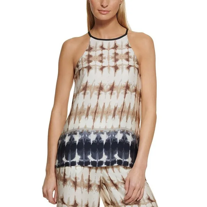 DKNY Women's Printed High Neck Tank Top Brown Size Small sold by Zulily