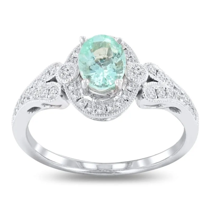 Auriya 18k White Gold Certified 3/4ct Paraiba Tourmaline and 1/3ct TDW Diamond Ring sold by Zulily