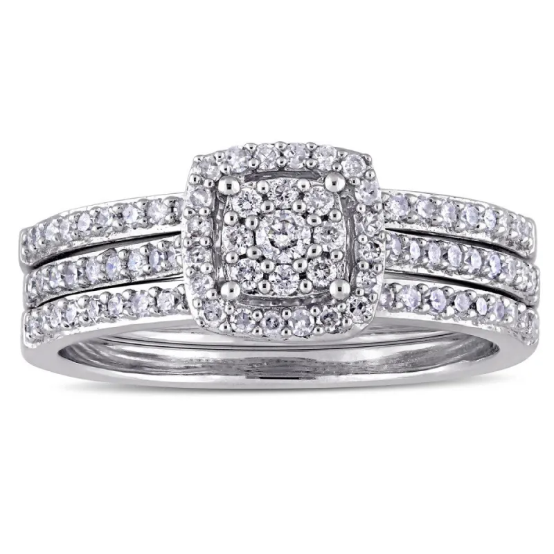 Miadora 14k White Gold 1/2ct TDW Diamond 3-Row Double Square Halo Bridal-Set sold by Zulily
