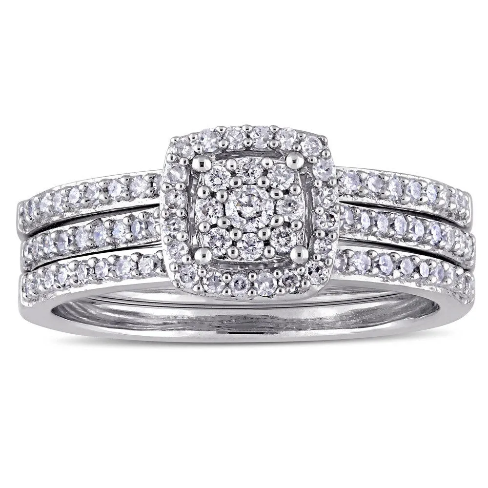 Miadora 14k White Gold 1/2ct TDW Diamond 3-Row Double Square Halo Bridal-Set sold by Zulily