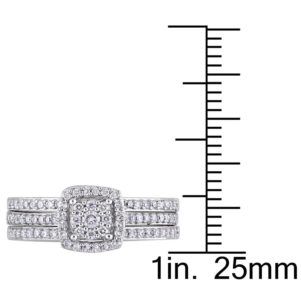 Miadora 14k White Gold 1/2ct TDW Diamond 3-Row Double Square Halo Bridal-Set sold by Zulily product image thumbnail 3