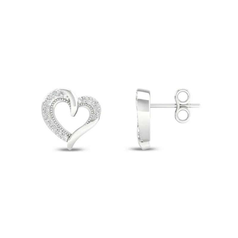 1/10ct TDW Diamond Heart Earrings in Sterling Silver by De Couer - White sold by Zulily