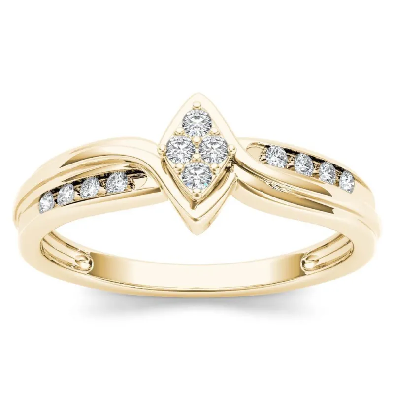 De Couer IGI Certified 10k Yellow Gold 1/10ct TDW Diamond Cluster Engagement Ring sold by Zulily
