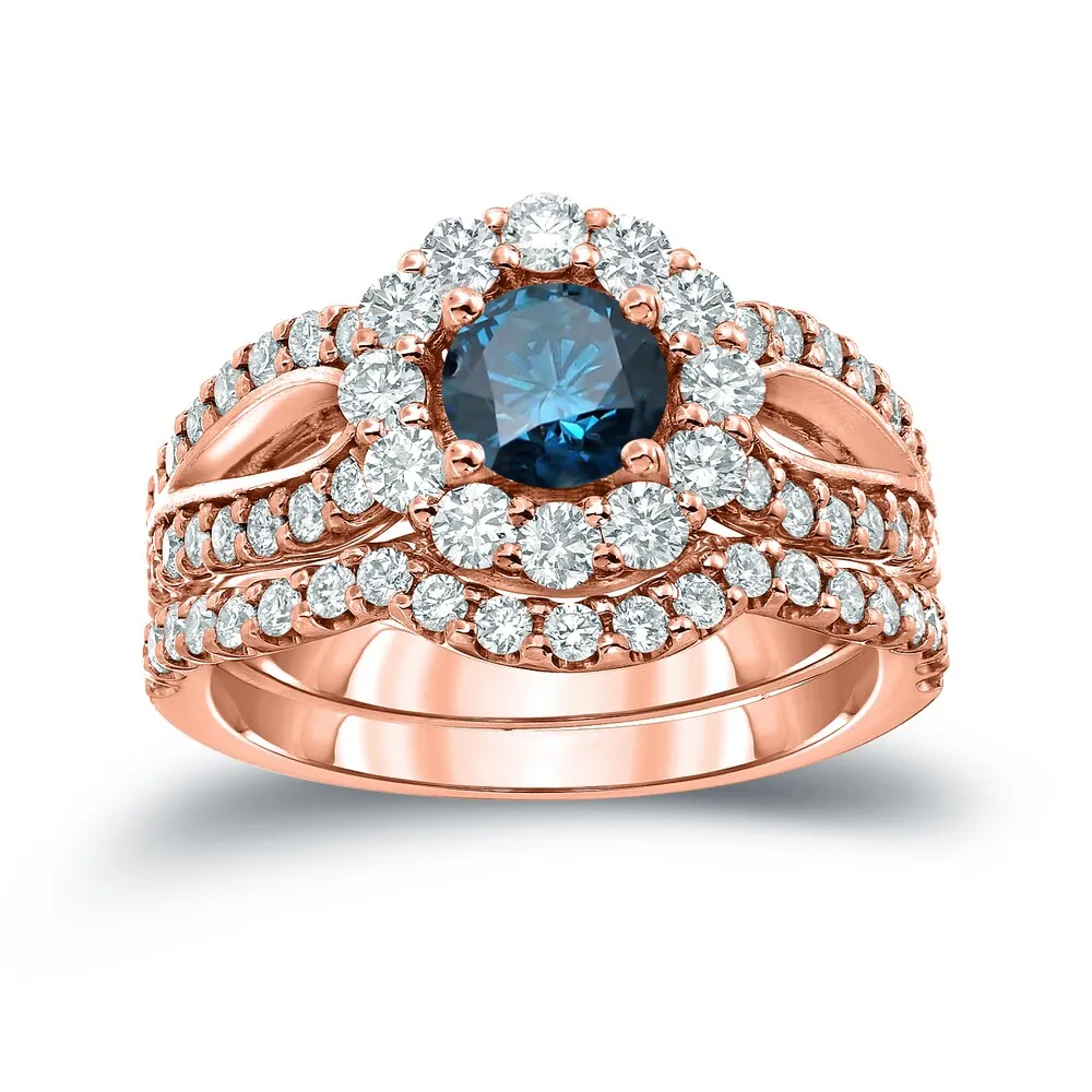 Auriya 2 1/3ctw Halo Blue Diamond Engagement Ring Set 14k Gold sold by Zulily product image thumbnail 3