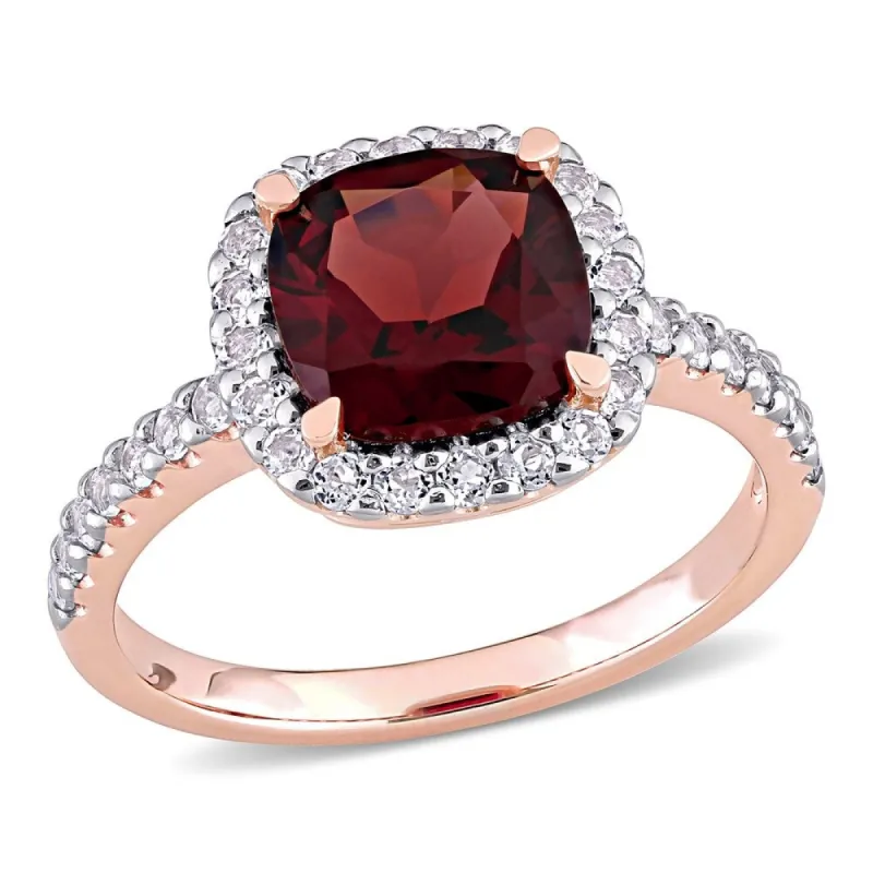 Miadora 10k Rose Gold Cushion-cut Garnet and White Topaz Halo Cocktail Ring sold by Zulily