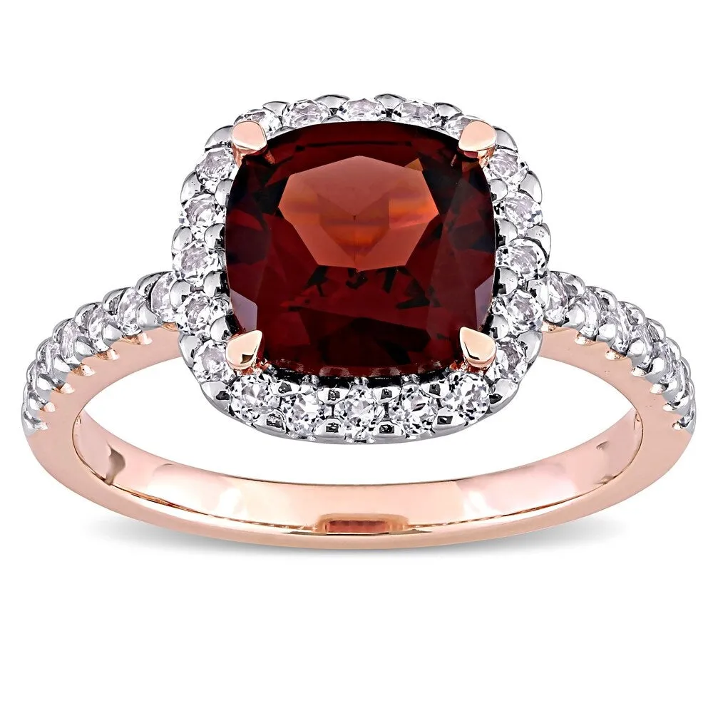 Miadora 10k Rose Gold Cushion-cut Garnet and White Topaz Halo Cocktail Ring sold by Zulily product image thumbnail 2