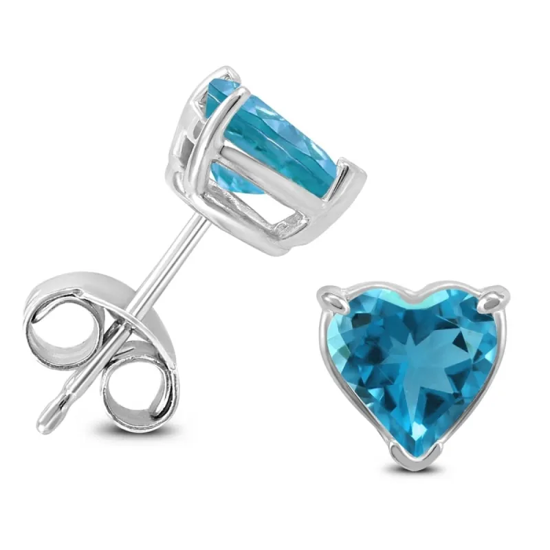 14K White Gold 5MM Heart Blue Topaz Earrings sold by Zulily