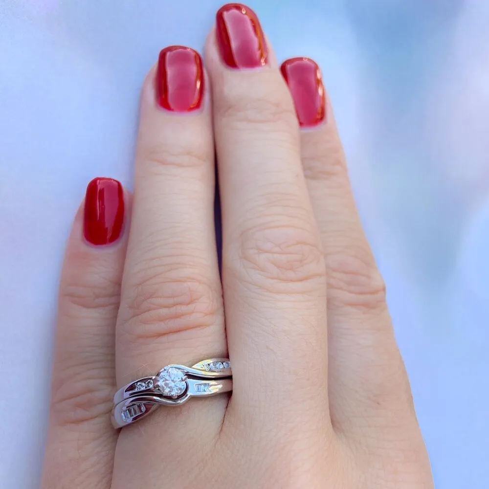 Miadora 10k White Gold 1/3ct TDW Diamond Bridal Ring Set sold by Zulily product image thumbnail 3