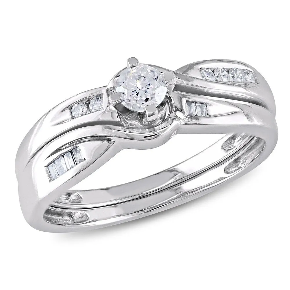 Miadora 10k White Gold 1/3ct TDW Diamond Bridal Ring Set sold by Zulily product image thumbnail 2