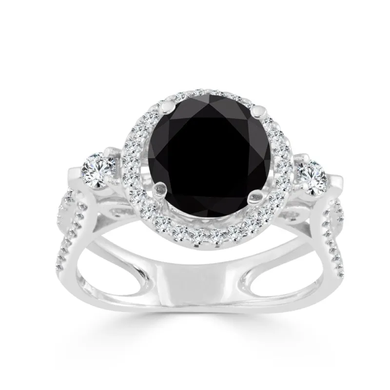 14k Gold 1ct TDW Round Black Diamond Halo Engagement Ring by Auriya sold by Zulily