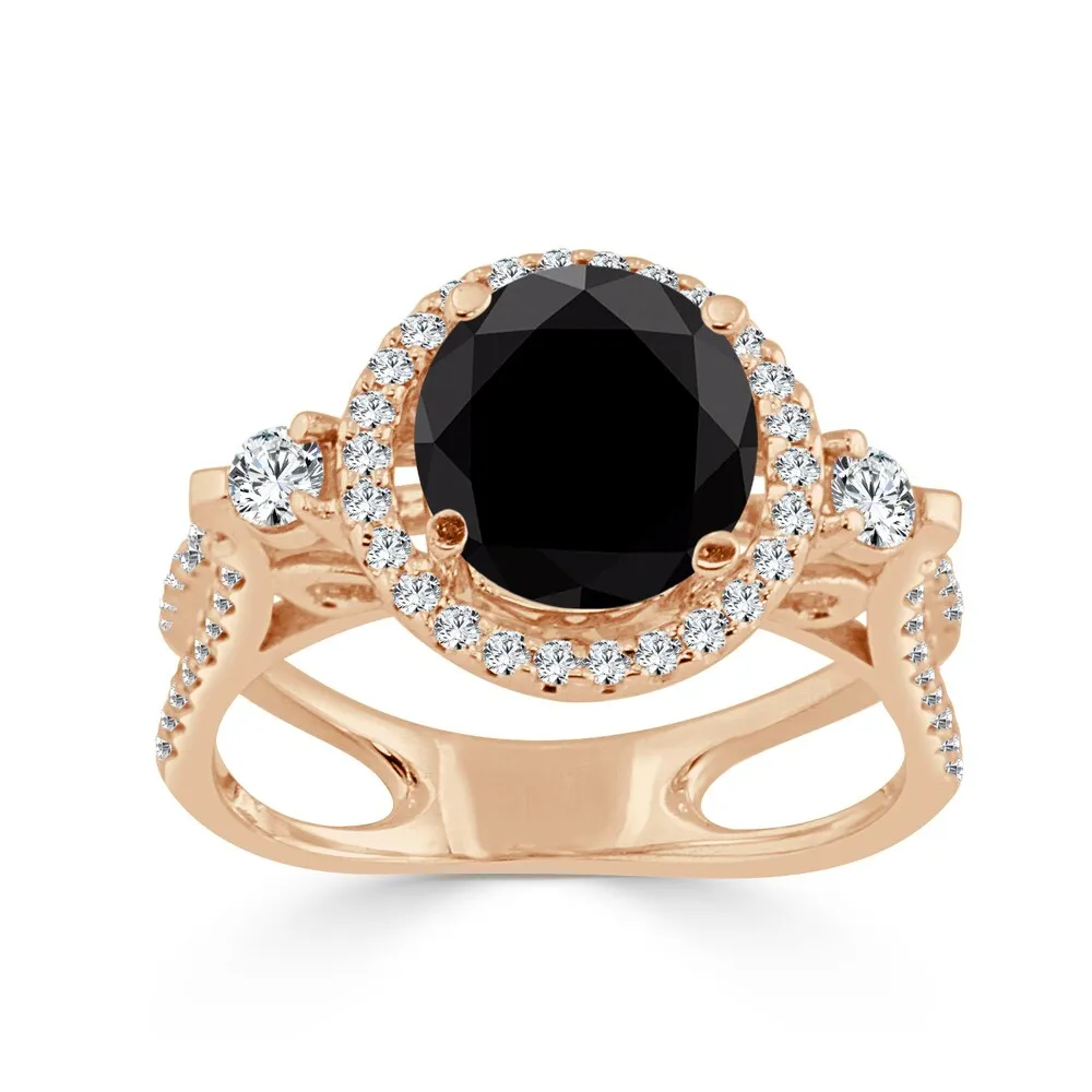 14k Gold 1ct TDW Round Black Diamond Halo Engagement Ring by Auriya sold by Zulily product image thumbnail 3