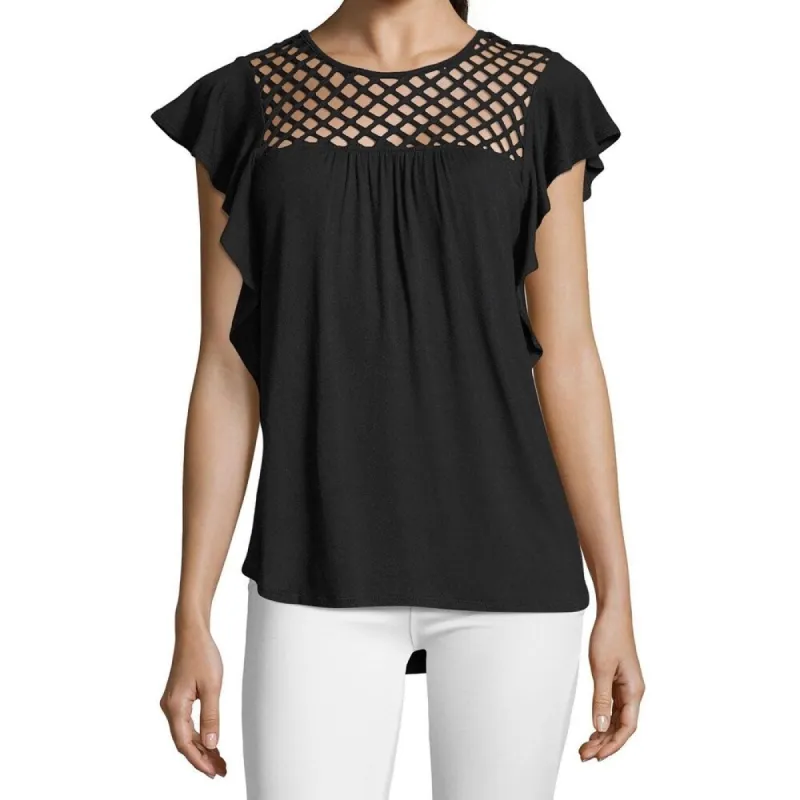 John Paul Richard Women's Flutter Sleeve Top Black Size X-Small sold by Zulily