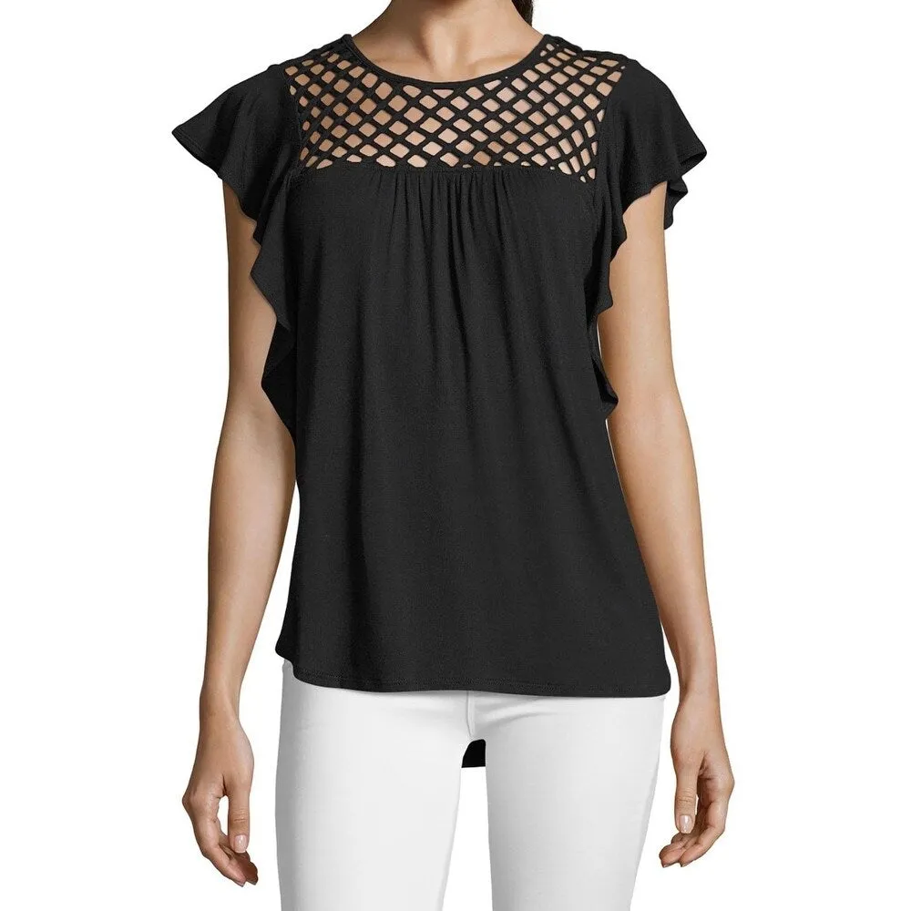 John Paul Richard Women's Flutter Sleeve Top Black Size X-Small sold by Zulily