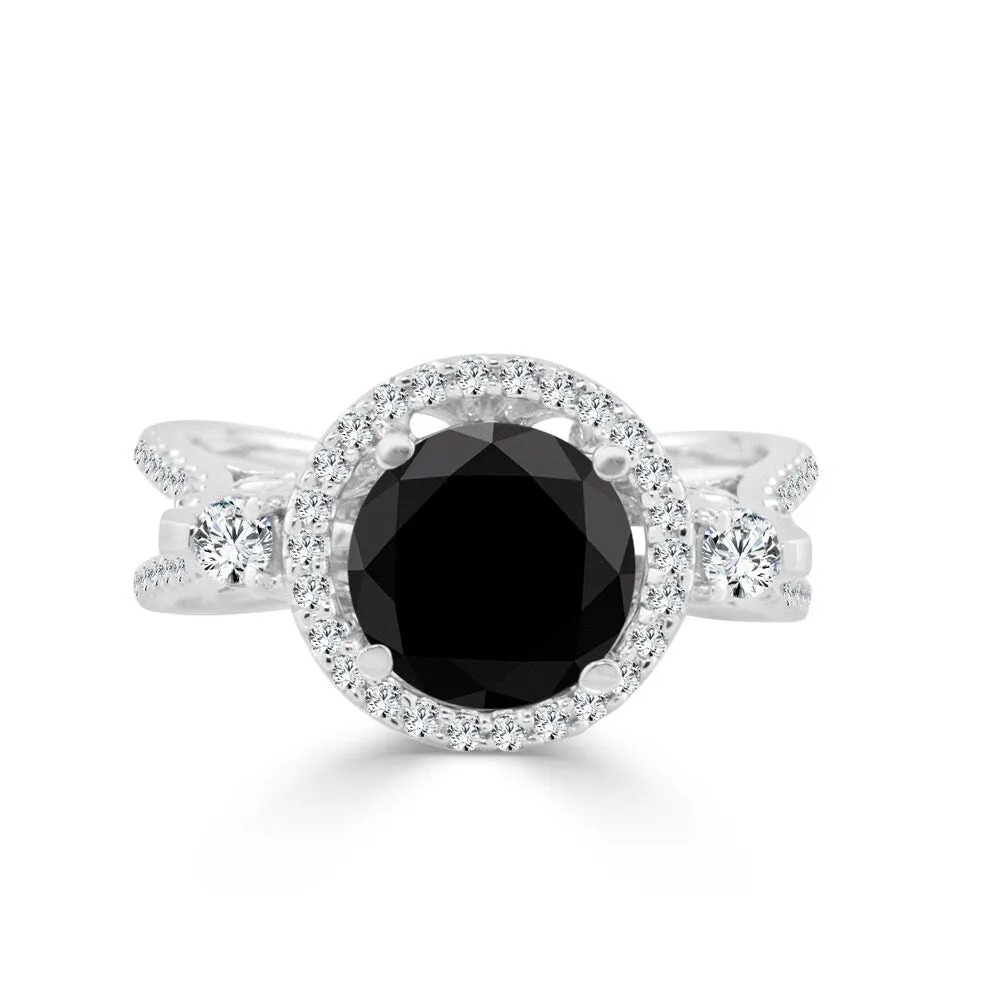 14k Gold 1ct TDW Round Black Diamond Halo Engagement Ring by Auriya sold by Zulily product image thumbnail 4