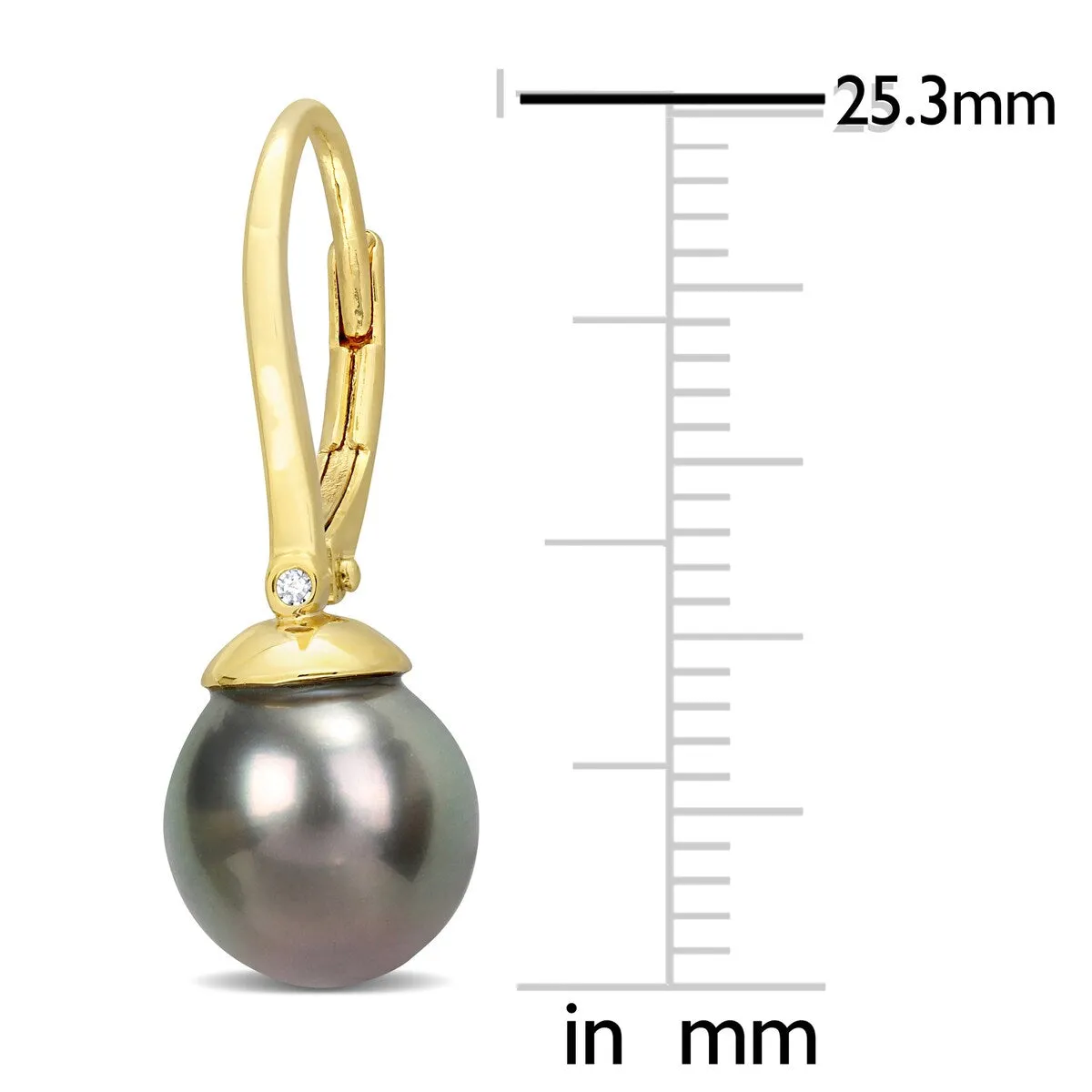 Miadora 8-8.5mm Black Tahitian Cultured Pearl & Diamond Accent Leverback Earrings in Yellow Silver sold by Zulily product image thumbnail 2