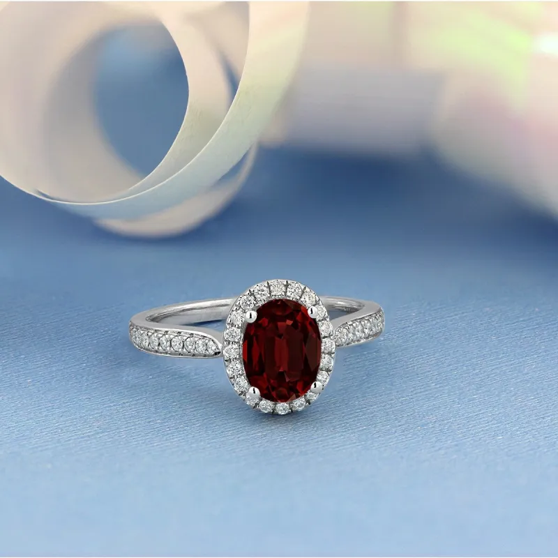 Auriya 1 9/10ct Fancy Oval Garnet Gemstone Halo Diamond Engagement Ring 1/4ctw 14k Gold sold by Zulily