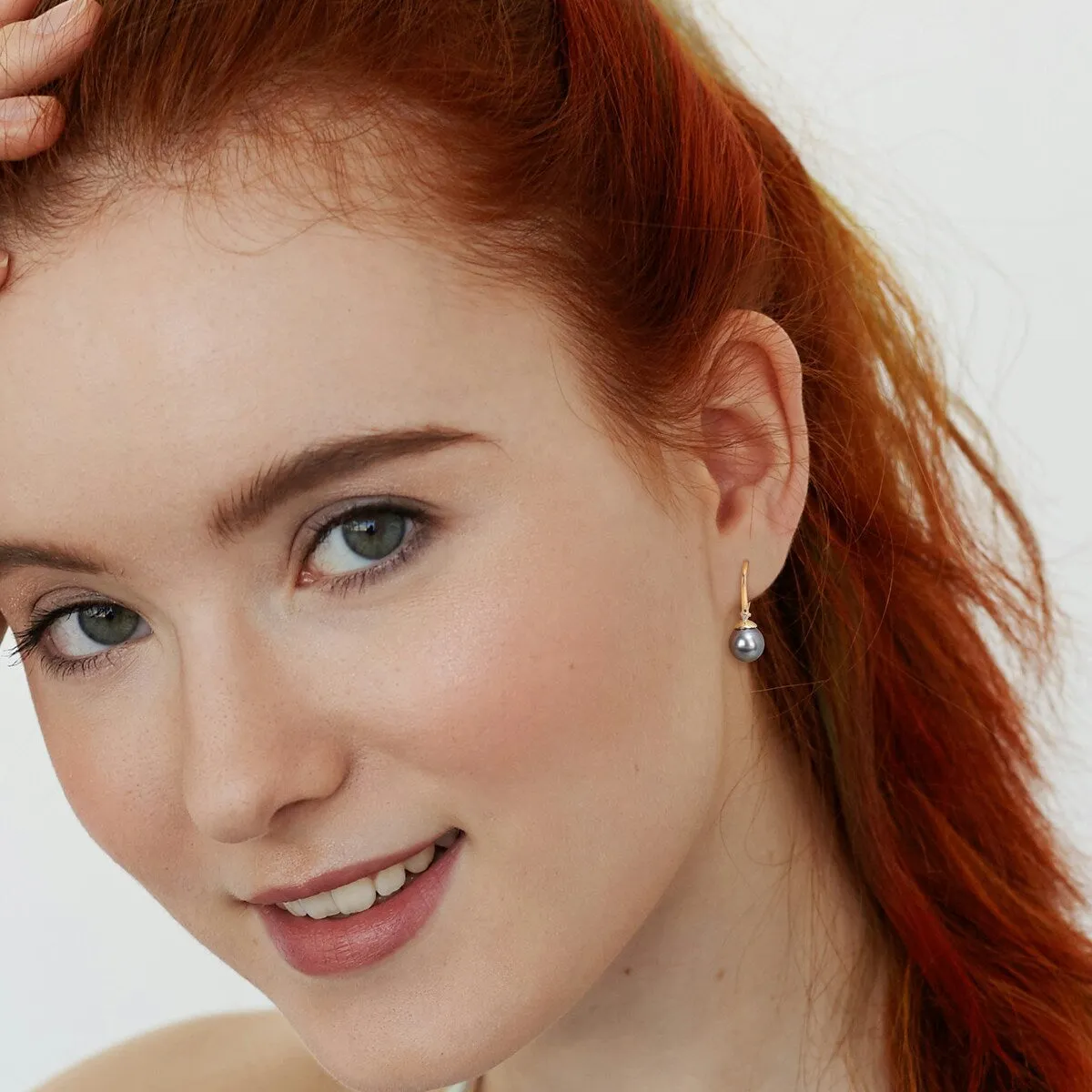 Miadora 8-8.5mm Black Tahitian Cultured Pearl & Diamond Accent Leverback Earrings in Yellow Silver sold by Zulily product image thumbnail 4