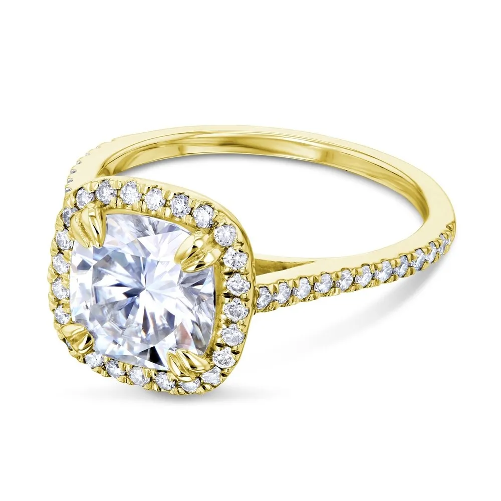 Annello by Kobelli 14k Gold 2ct Cushion Moissanite and 1/3ct TDW Lab Grown Diamond Halo Engagement Ring (GH/VS, DEF/VS) sold by Zulily