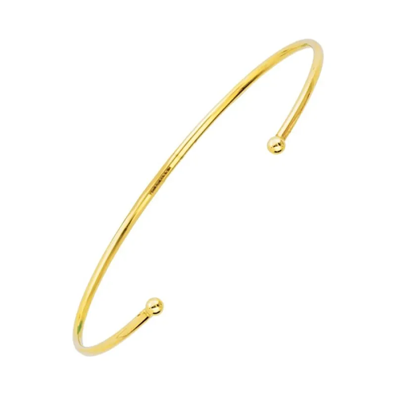 Curata 14k Yellow Gold Open Cuff Stackable Bangle Bracelet 3mm End Bead sold by Zulily
