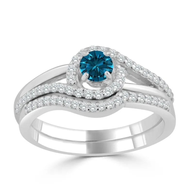 Auriya Round 1/2ctw Blue Halo Diamond Swirl Engagement Ring Set 14k Gold sold by Zulily