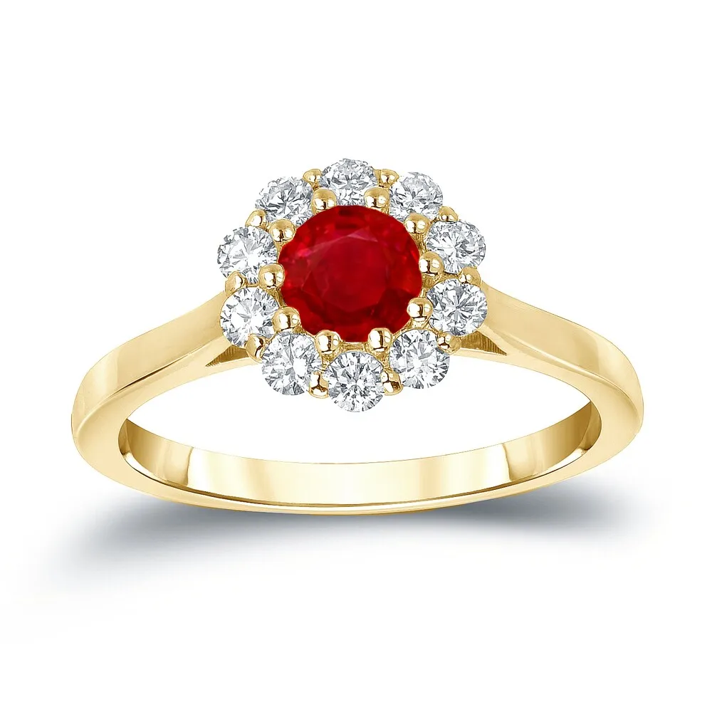Auriya 1/2ct Red Ruby Gemstone and 1/3ctw Halo Diamond Engagement Ring 14k Gold sold by Zulily product image thumbnail 3