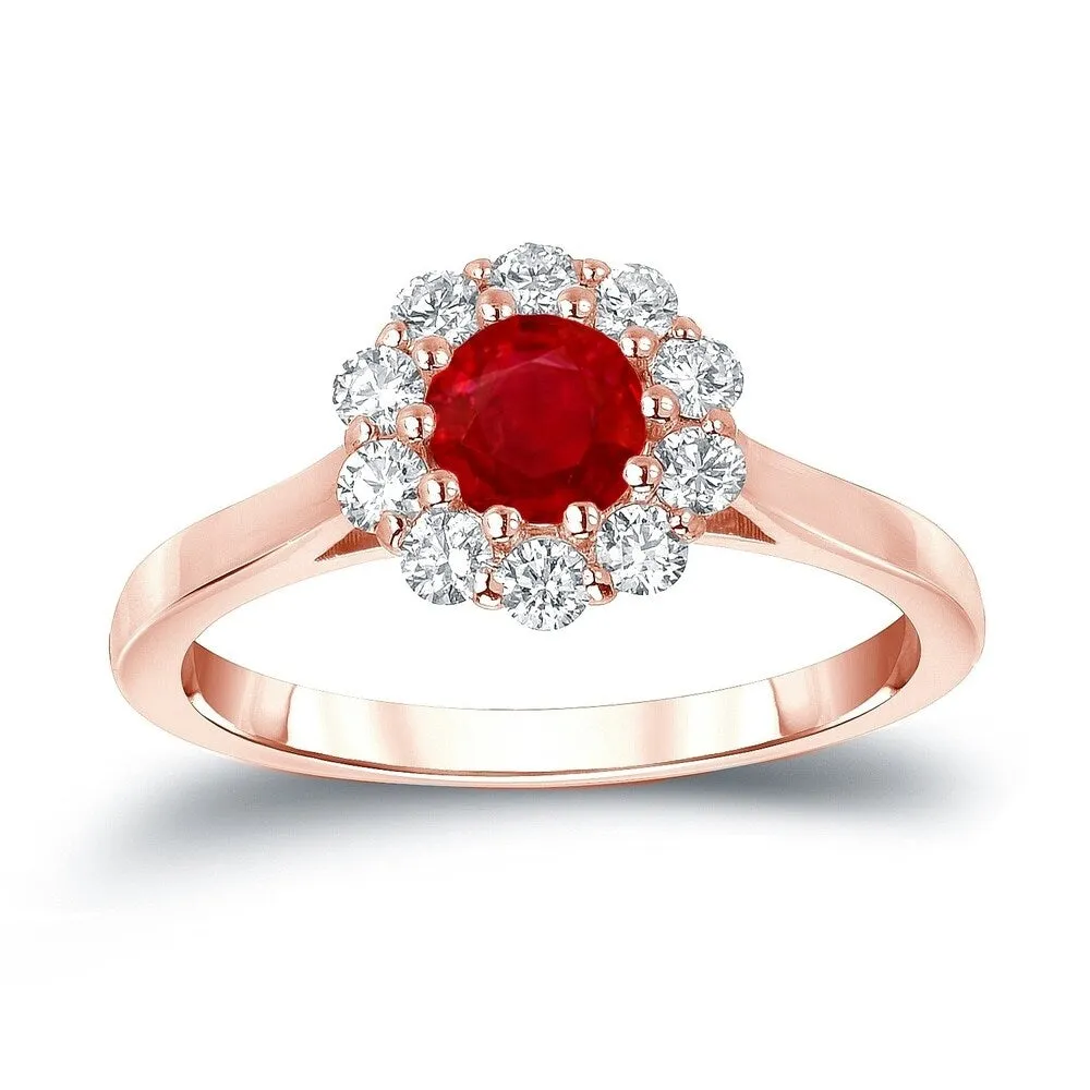 Auriya 1/2ct Red Ruby Gemstone and 1/3ctw Halo Diamond Engagement Ring 14k Gold sold by Zulily
