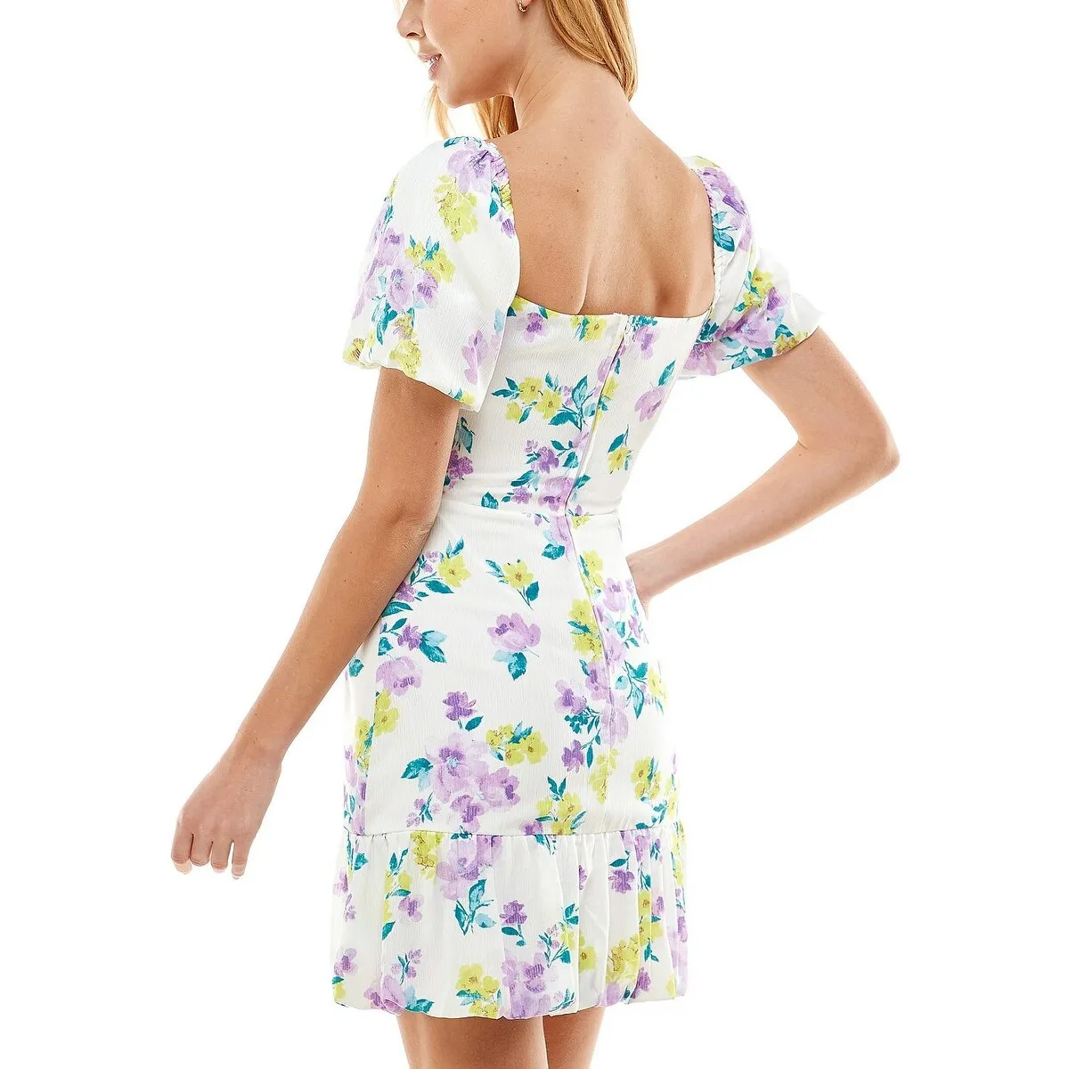 City Studios Junior's Floral Print Puff Sleeve Dress Purple Size 3 sold by Zulily product image thumbnail 2