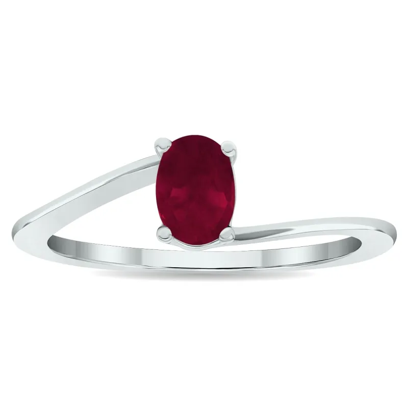 Women's Solitaire Ruby Wave Ring in 10K White Gold sold by Zulily