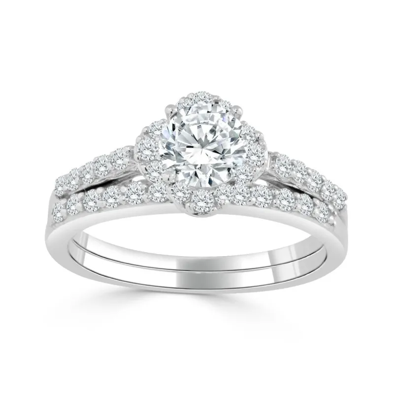 Auriya 14k Gold 1ct TDW Petite Round Diamond Halo Engagement Ring Set sold by Zulily