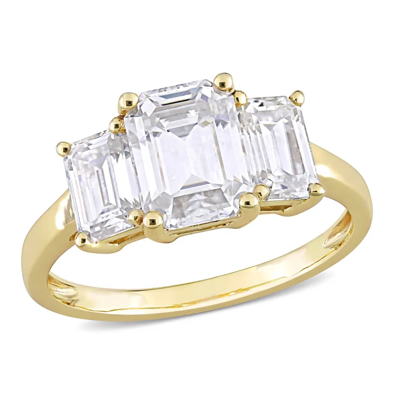 Miadora 2 3/4ct DEW Octagon Created Moissanite 3-Stone Engagement Ring in 10k Yellow Gold sold by Zulily