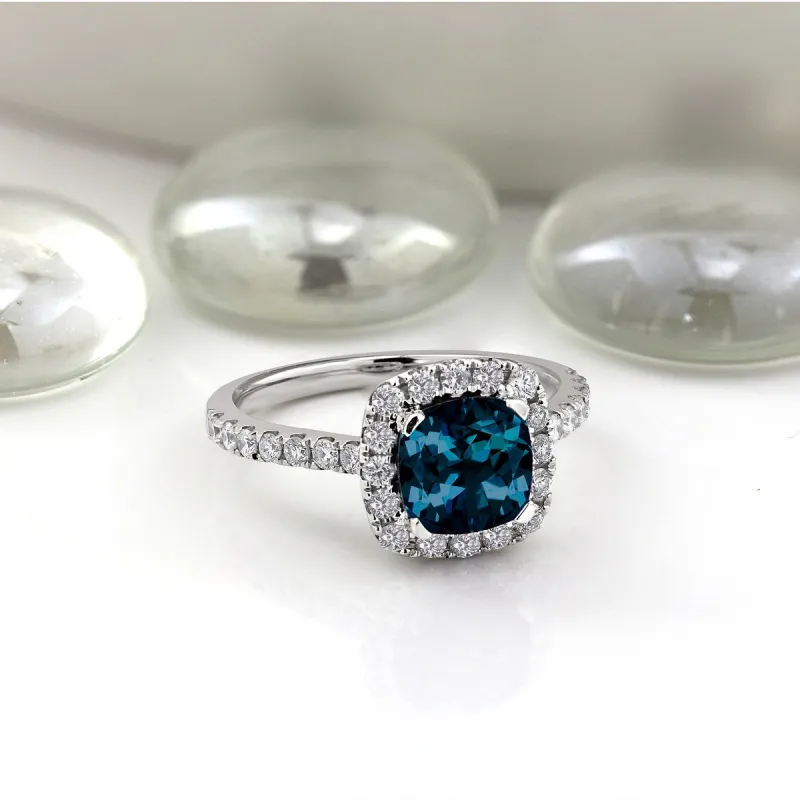 Auriya 1 3/8ct Cushion-cut London Blue Topaz and Halo Diamond Engagement Ring 1/2cttw 14k Gold sold by Zulily