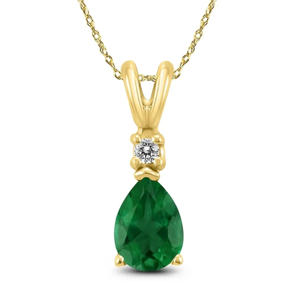 14K Yellow Gold 5x3MM Pear Emerald and Diamond Pendant sold by Zulily