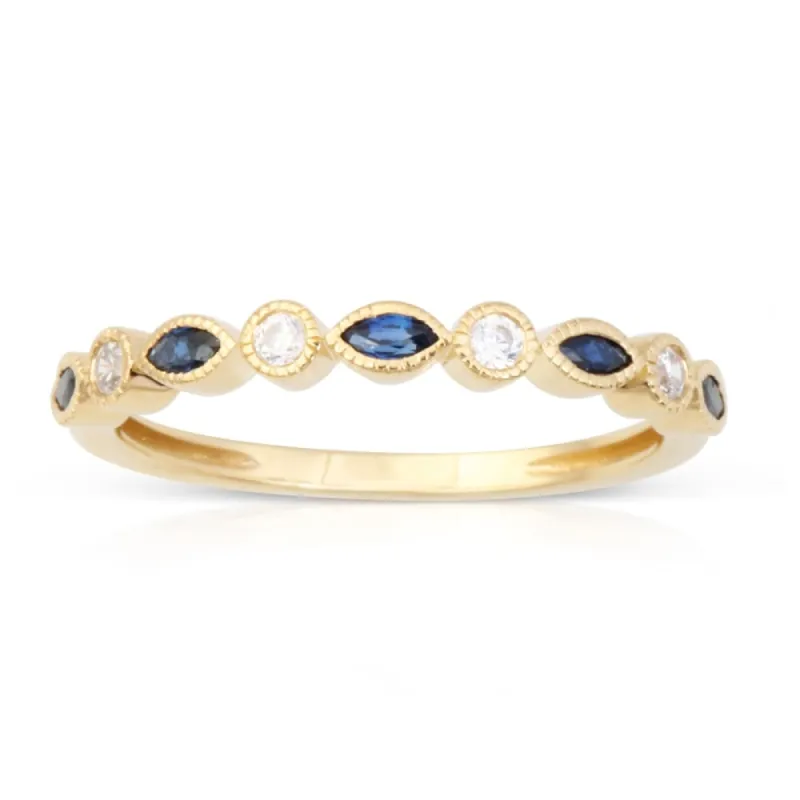 Marquise Shape Sapphire Gemstone 1/10ct TDW Diamond Band in 10k Yellow Gold sold by Zulily