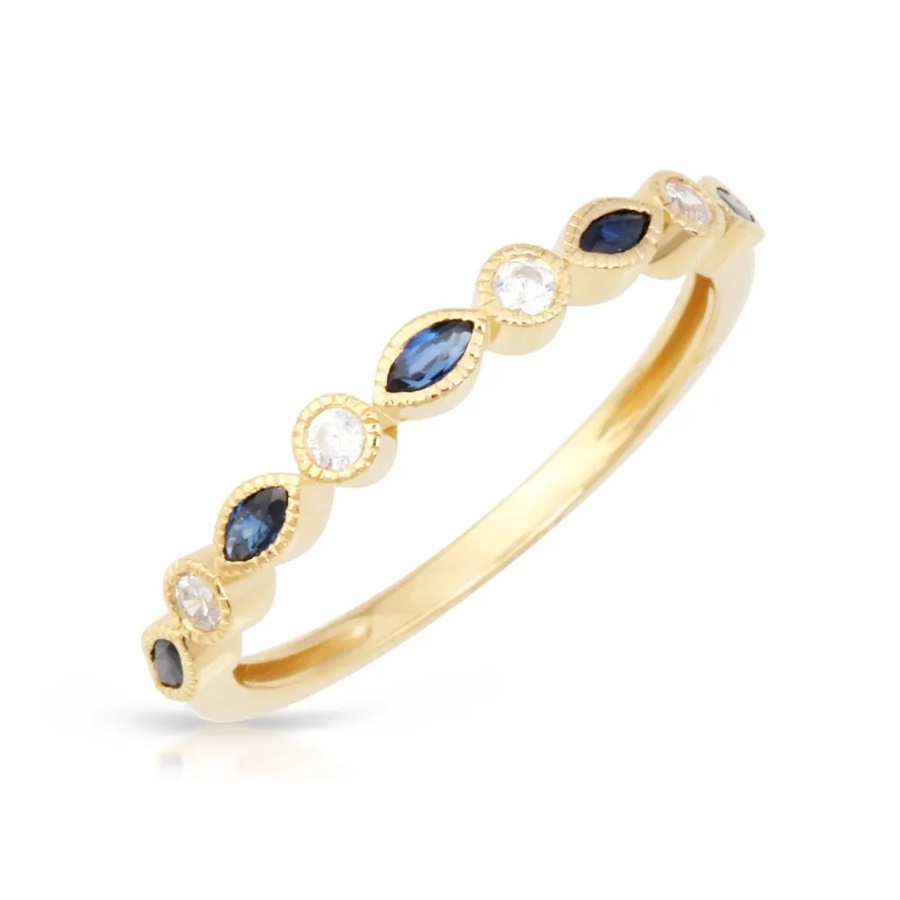 Marquise Shape Sapphire Gemstone 1/10ct TDW Diamond Band in 10k Yellow Gold sold by Zulily product image thumbnail 2