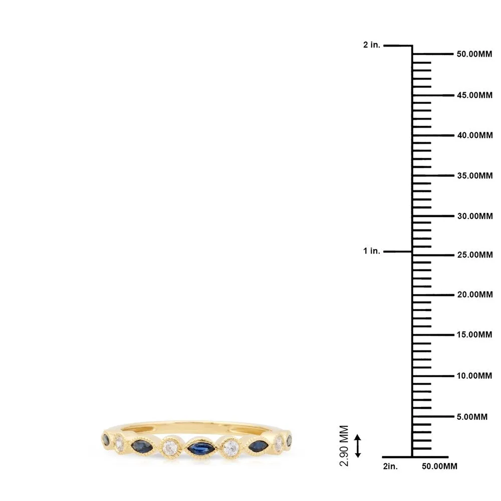 Marquise Shape Sapphire Gemstone 1/10ct TDW Diamond Band in 10k Yellow Gold sold by Zulily product image thumbnail 4