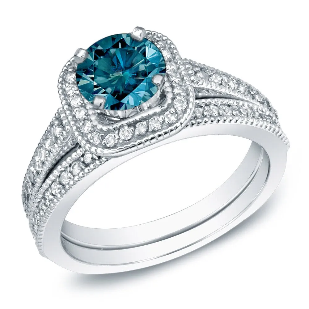 Auriya 14k Gold 1 carat TW Unique Halo Blue Diamond Engagement Ring Set sold by Zulily product image thumbnail 2