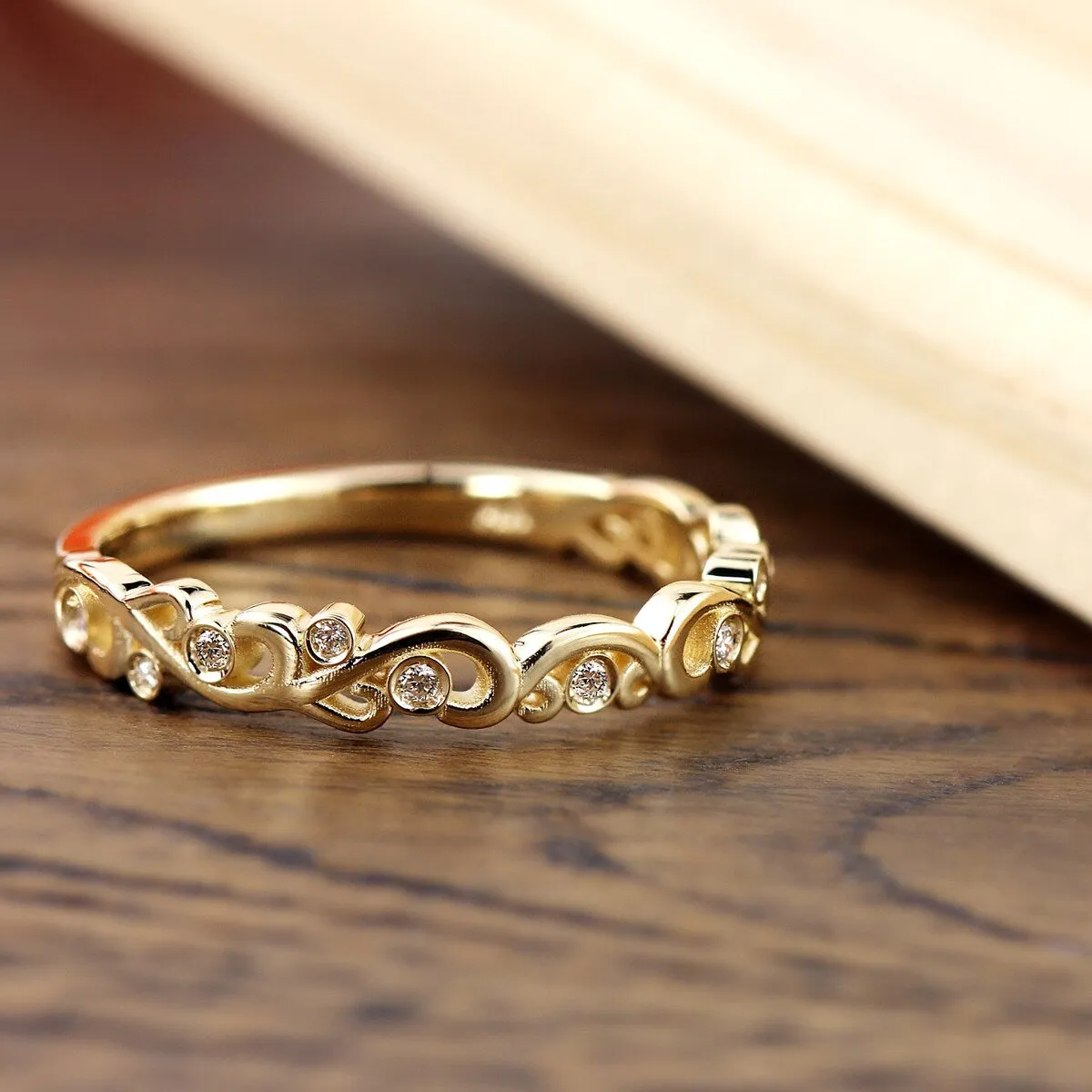 Auriya 1/10ctw Vintage Scroll Diamond Wedding Band 14K Gold sold by Zulily