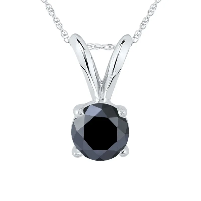 1/2 Carat Round Black Diamond Solitaire Pendant in 14K White Gold sold by Zulily