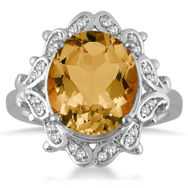 5 Carat Citrine and Diamond Ring in 10K White Gold sold by Zulily