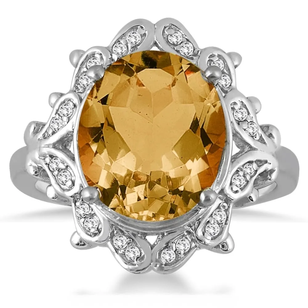 5 Carat Citrine and Diamond Ring in 10K White Gold sold by Zulily