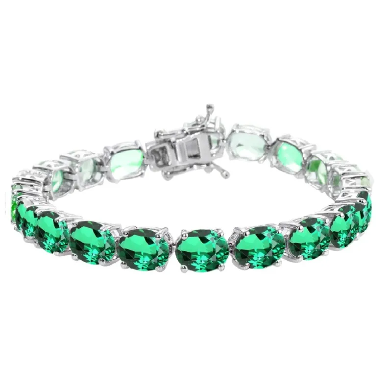 Sterling Silver with Green Emerald Tennis Bracelet-7.25" sold by Zulily