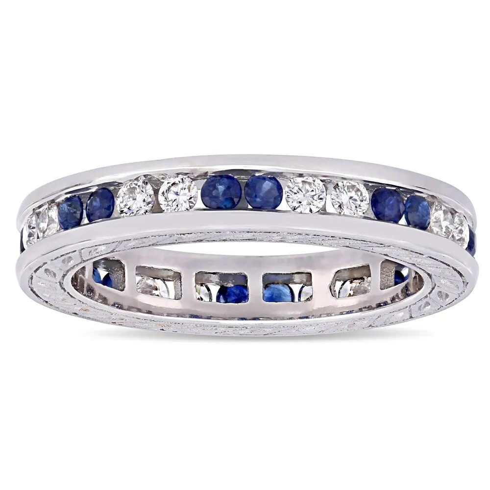 Miadora 18k White Gold Blue Sapphire and 2/5ct TDW Diamond Full-Eternity Band sold by Zulily