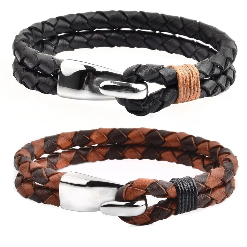 Men's Stainless Steel Braided Leather Bracelet (11mm Wide) sold by Zulily