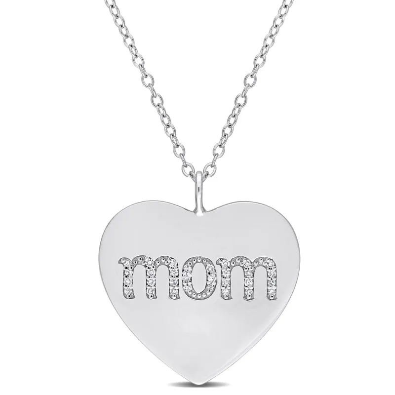 Miadora 1/10ct TDW Diamond Heart "MOM" Engraved Necklace in Sterling Silver sold by Zulily