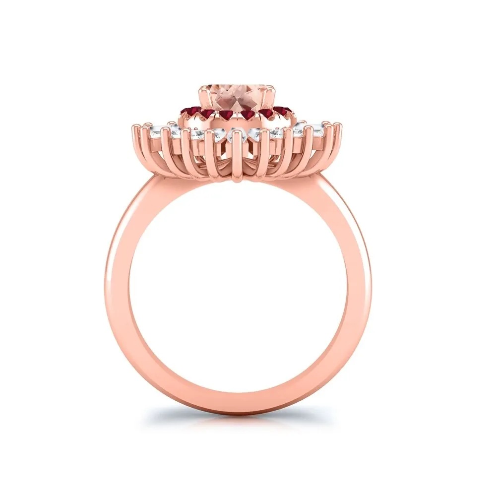 Round 1ct Pink Morganite and 5/8ct Baguette Diamond Ballerina Engagement Ring with Ruby Accents in 14k Rose Gold by Auriya sold by Zulily product image thumbnail 2